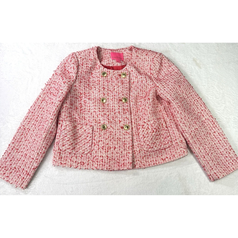 Lilly Pulitzer Blazer Seyla Jacket Amaryllis Womens 4 Red Gold Fantasy Tweed
